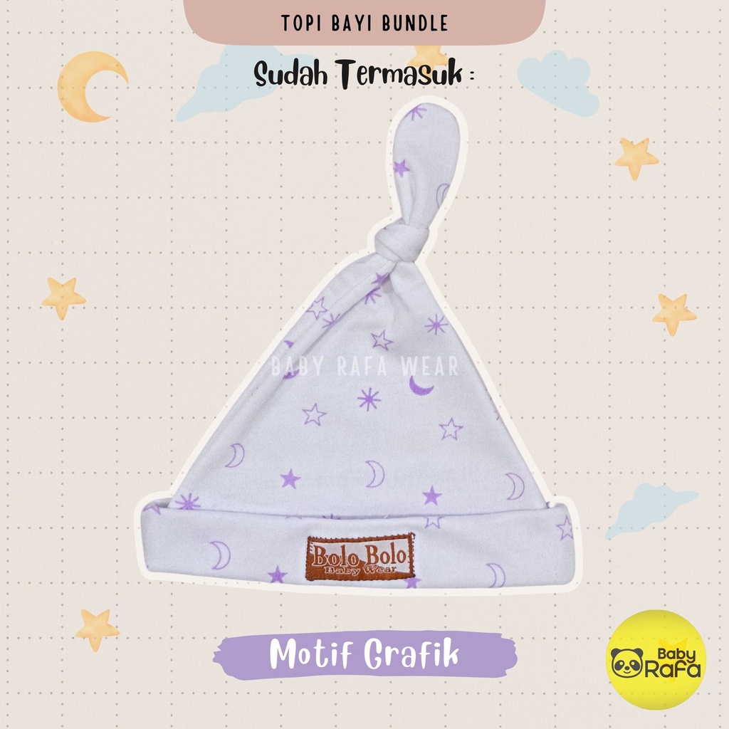 Serian Lilac - 3 Pcs Topi Kupluk Bayi Baru Lahir Topi Bayi 0 - 3 Bulan LILAC SERIES merk SNI Bolo - Bolo