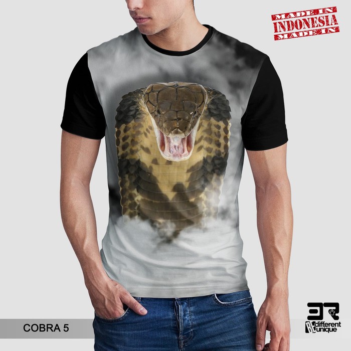 KAOS PRINT 3D DISTRO 3R UNISEX DEWASA & ANAK MOTIF H E W A N ULAR ( COBRA 5 HITAM )
