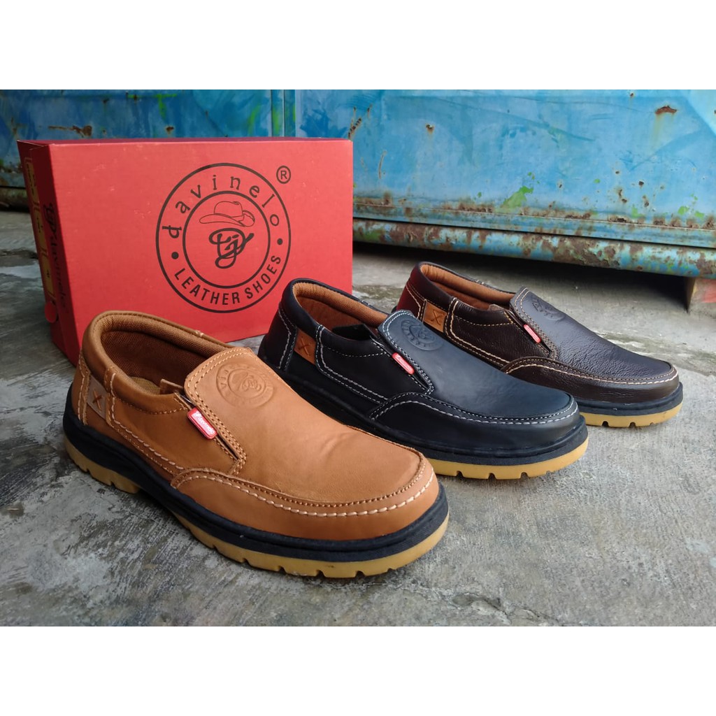 Leather Shoes / sepatu Casual pria sepatu formal model slip on kulit asli 100% Termurah