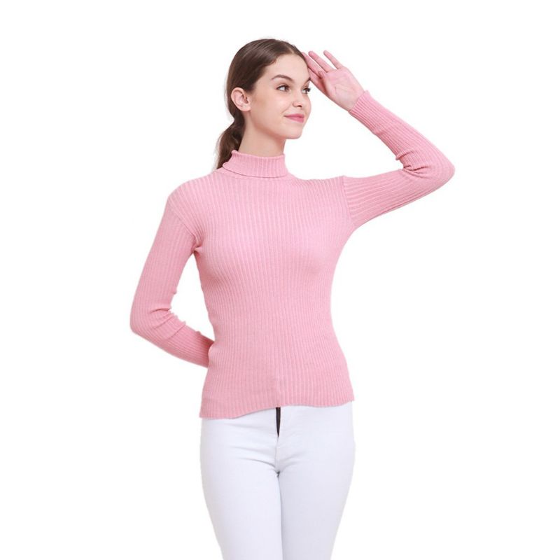 Sweater rajut turtleneck wanita rajut pink jaket wanita baju hijab