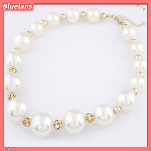 Bluelans Women Gorgeous Luxury Big Faux Pearl Rhinestone Bib Statement Chain Necklace