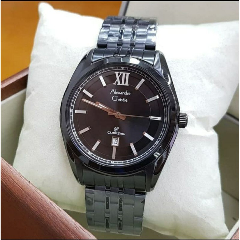 ORIGINAL RESMI JAM TANGAN PRIA ALEXANDRE CHRISTIE COWOK FULL BLACK RANTAI ALEXANDER CRISTIE AC 8501