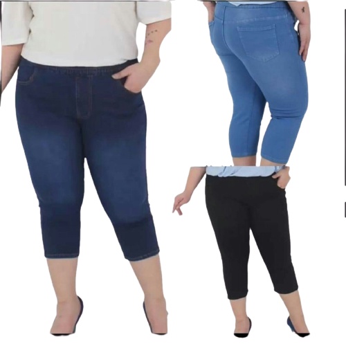 Celana Jeans Wanita 7/8 Super Jumbo 31-42 Legging Jeans pendek Jeans Pendek Pinggang Karet Jegging Jeans big size