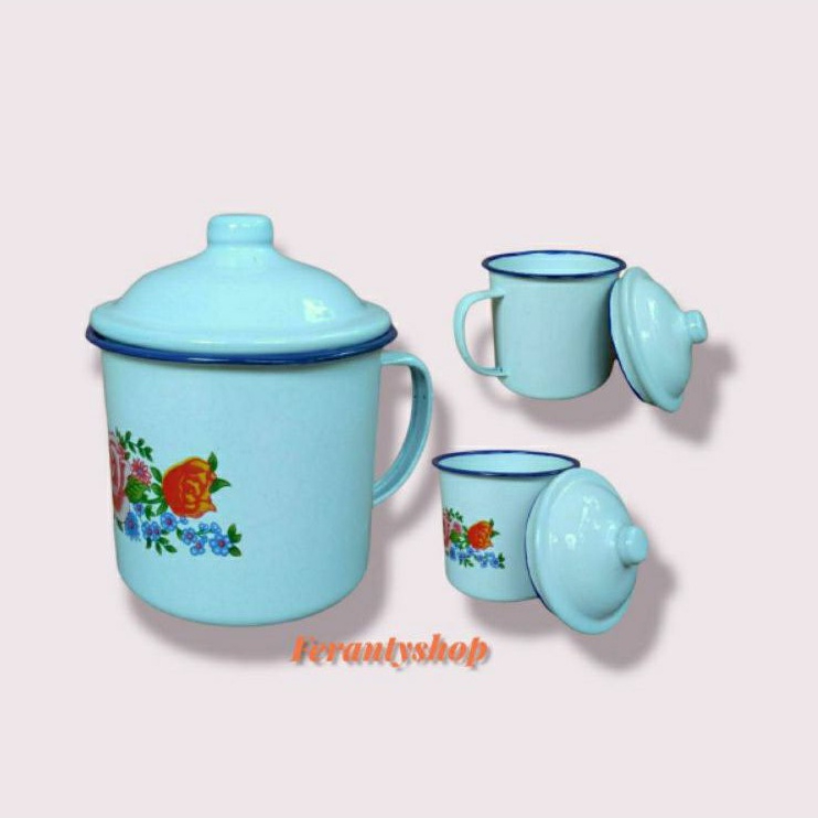 Mug muk enamel tutup kaleng/cangkir Mug jadul