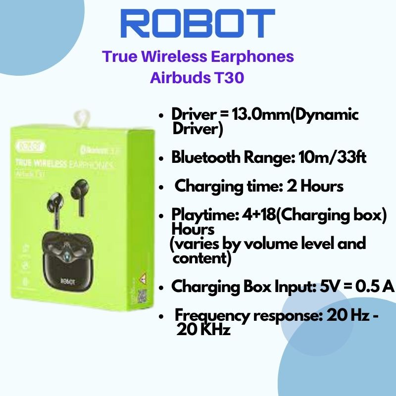Robot Airbuds T30 Headset Bluetooth 5.3 TRUE WIRELESS EARPHONES