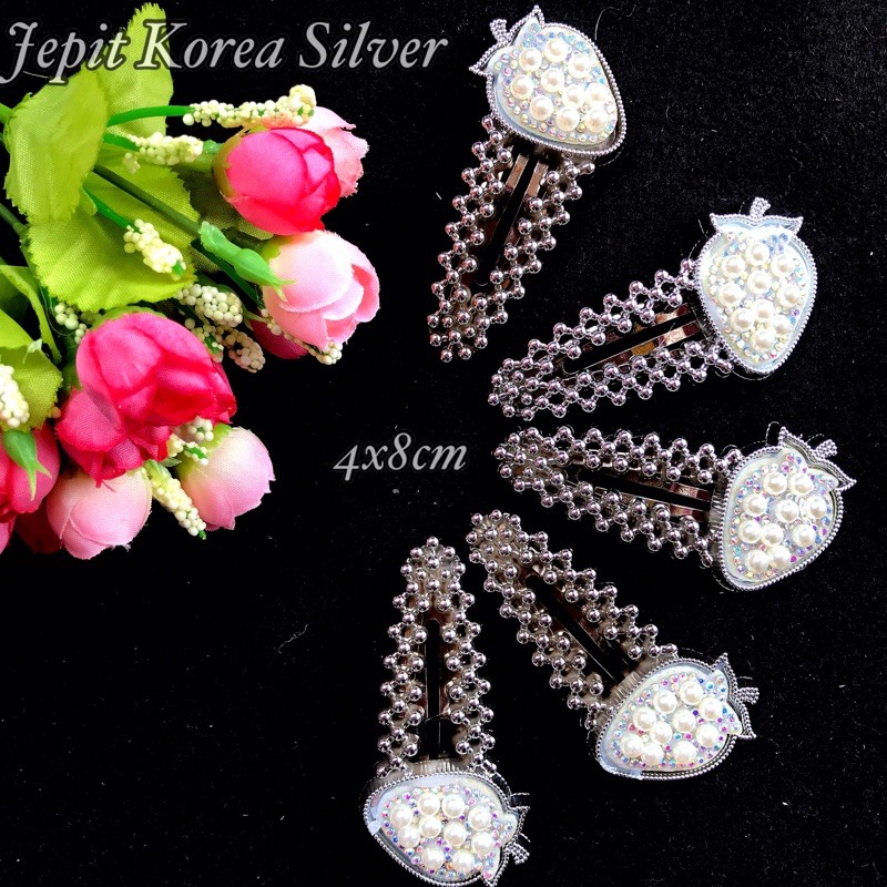 JEPIT KOREA SILVER Beruang Per pcs 4x8cm Jepit Tik tok Kekinian Aksesoris Rambut