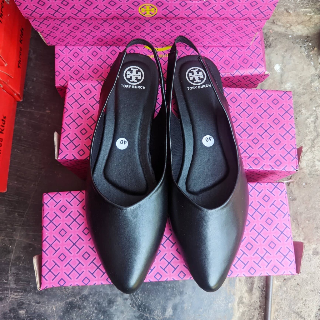 Tory Mules Stiletto - Sepatu Flat Shoes Wanita Terbaru Flat Tali Polos Cewek Kekinian Kerja Flatshoes Pesta Murah Best Seller