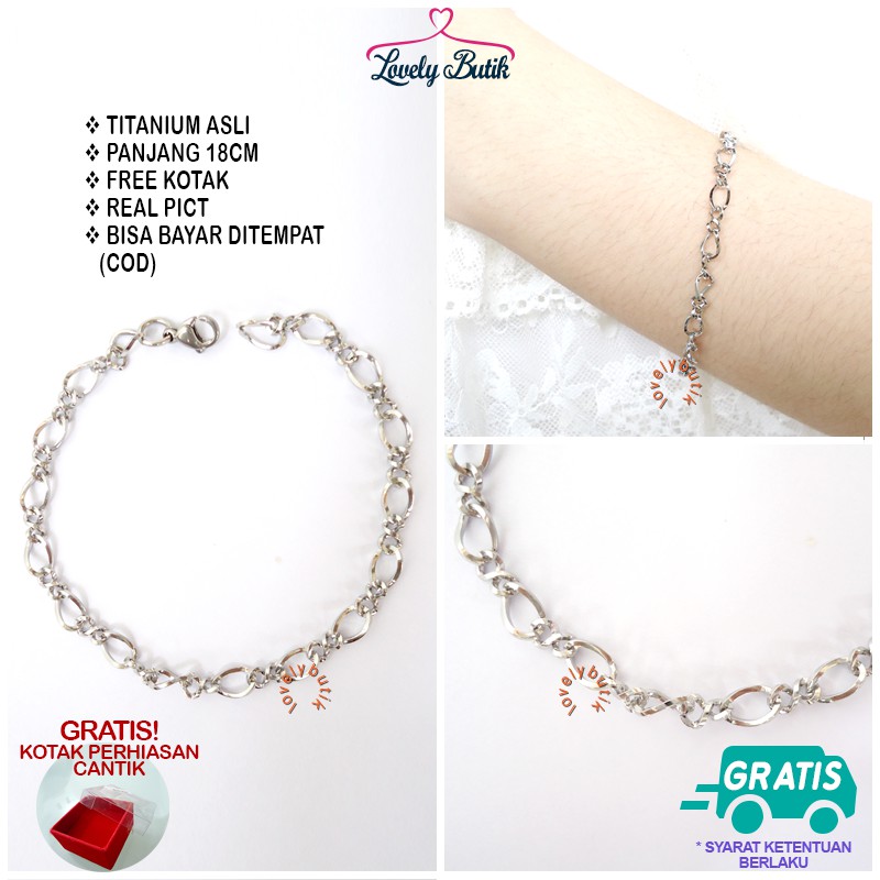 Lovelybutik Gelang Titanium Rik4 Gelang Tangan Wanita Anti Karat  Uk. 18 cm BONUS KOTAK PERIASAN