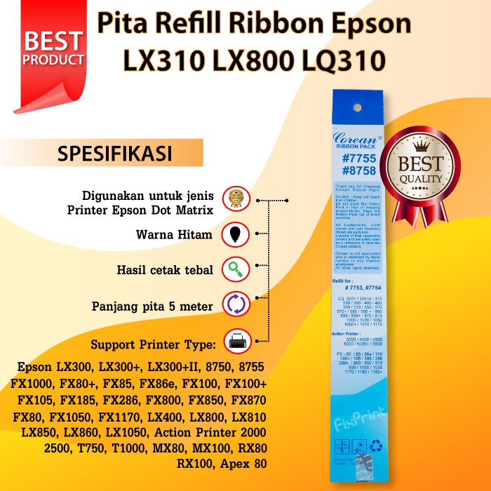 Ribbon Pack Pita Refill Printer Epson LX300 LX300+ LX310 LX800 Print lx-310 lx- 300 lq-310 lq-300