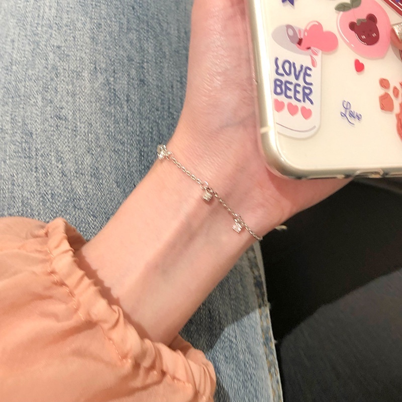 We Flower Gelang Rantai Rumbai Bola Bintang Lapis Ganda Warna Silver Gaya Korea Untuk Wanita