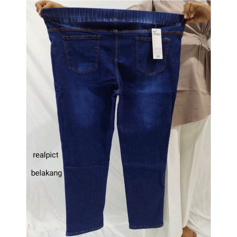 PROMO TERMURAH JEANS EXTRA JUMBO WANITA/FULL PINGGANG KARET/ PINGGANG KARET/MUAT BB 120 Kg