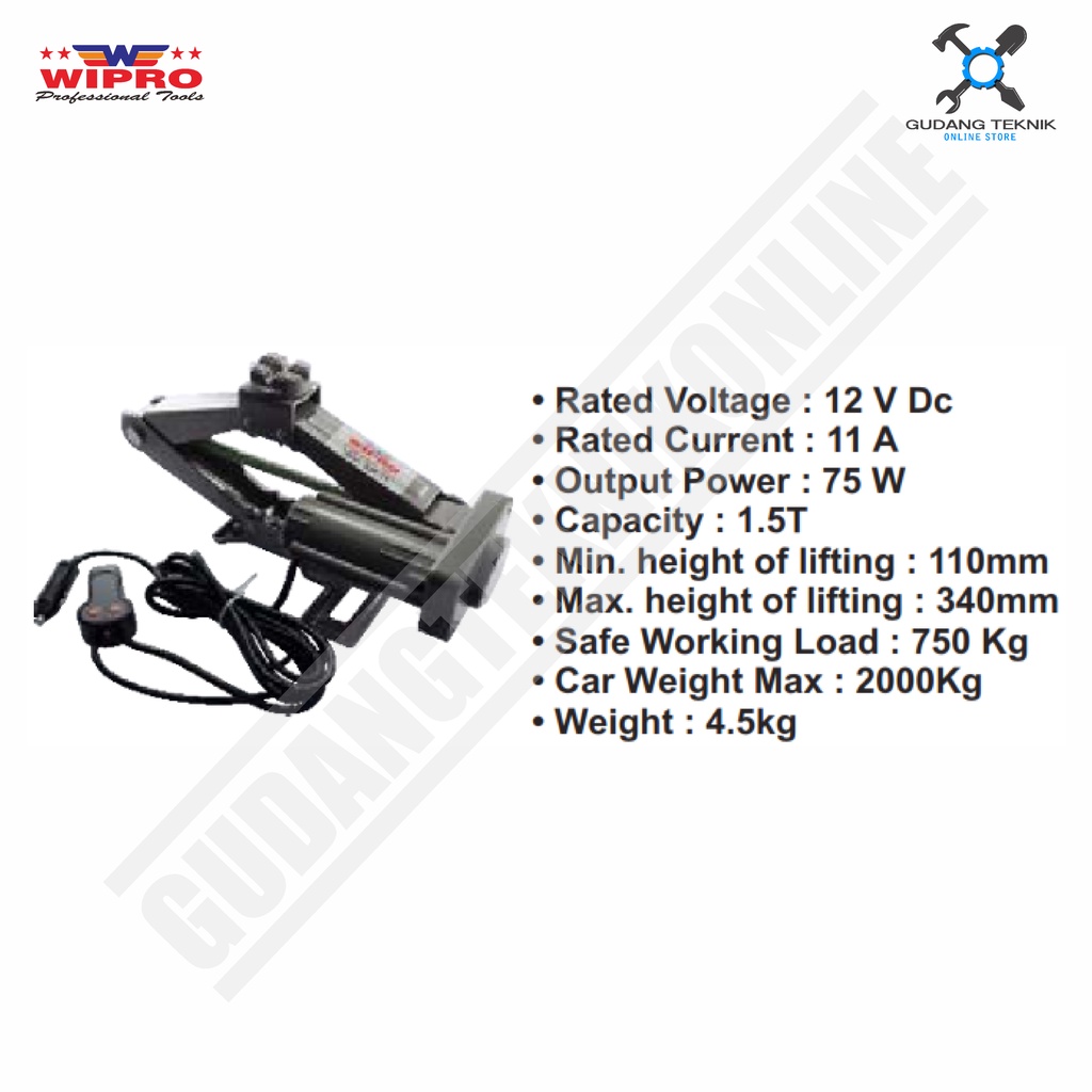 Dongkrak Jembatan ELECTRIC ELEKTRIK 1,5 Ton WIPRO DJE-15 /  Dongkrak Mobil Listrik 1,5T WIPRO DJE15 - DJE 15 WIPRO 1,5Ton