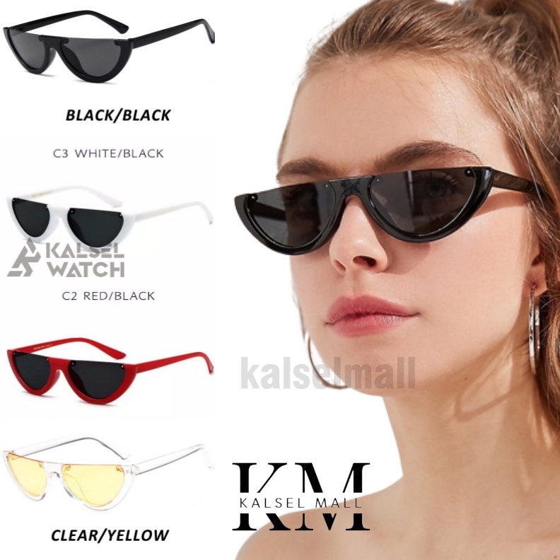 Kacamata Hitam LAGI TRENDY Model Setengah Bingkai Mata Kucing Cat Eye Untuk Wanita Pria Cool Viral Oval Half Frame Sunglasses  Kaca Mata Semangka Fashion Korea KCH18