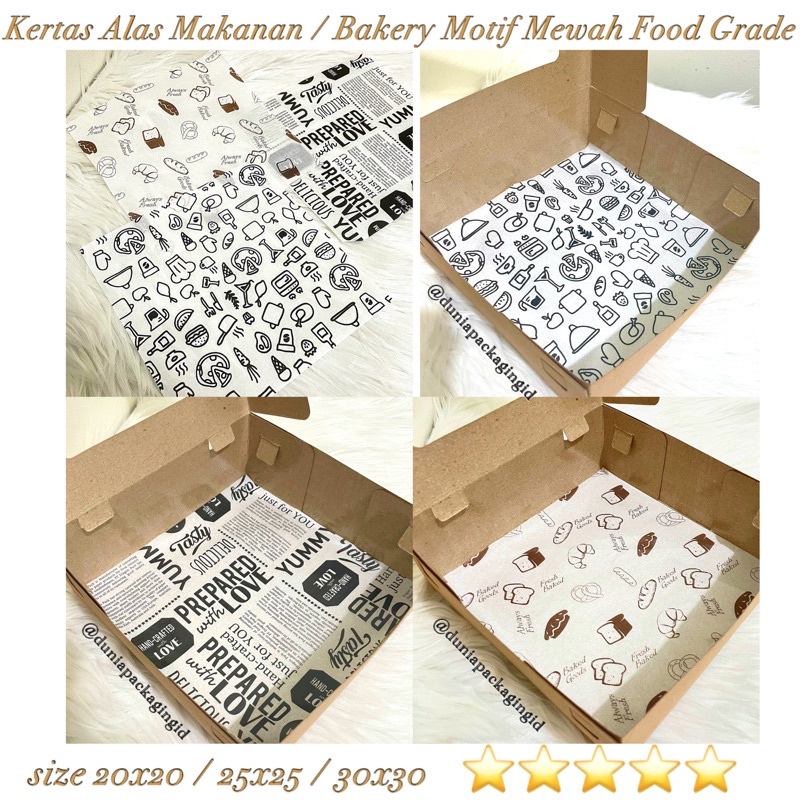 GROSIR Kertas Alas Kue full motif mewah untuk Roti / brownies motif Bakery uk 30x30 /25x25 /20x20