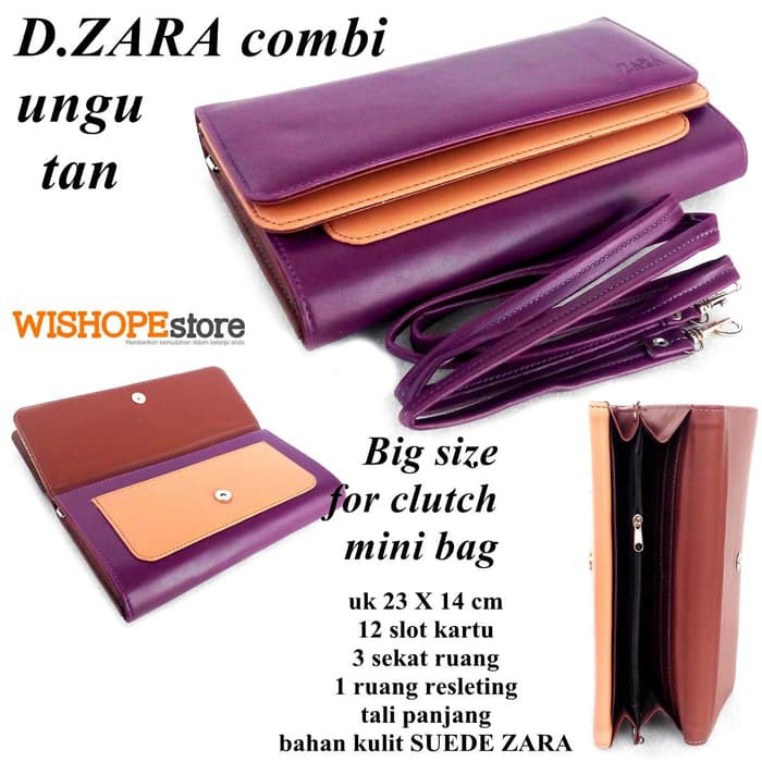 PROMO DOMPET CLUTCH WANITA ZARA COMBI BESAR KULIT SUEDE UNGU - TAN
