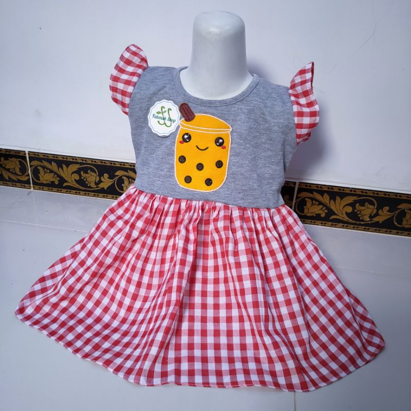 Dress Boba Anak 1,5 tahun- 3 tahun gaun anak cewek viral 2 tahun  baju anak cewek perempuan bo ba gemuk ( dress boba First )