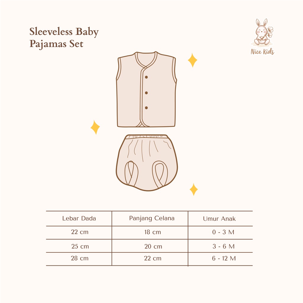 Nice Kids - Sleeveless Baby Pajamas Set Baju Celana Bayi Tanpa Lengan - (Piyama Anak Bayi/Setelan Anak Bayi)