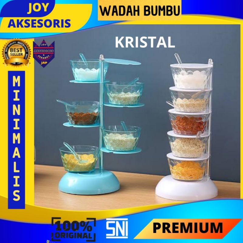 tempat bumbu dapur  set putar susun penyimpanan rak bumbu dapur tupperware sendok masak unik kristal