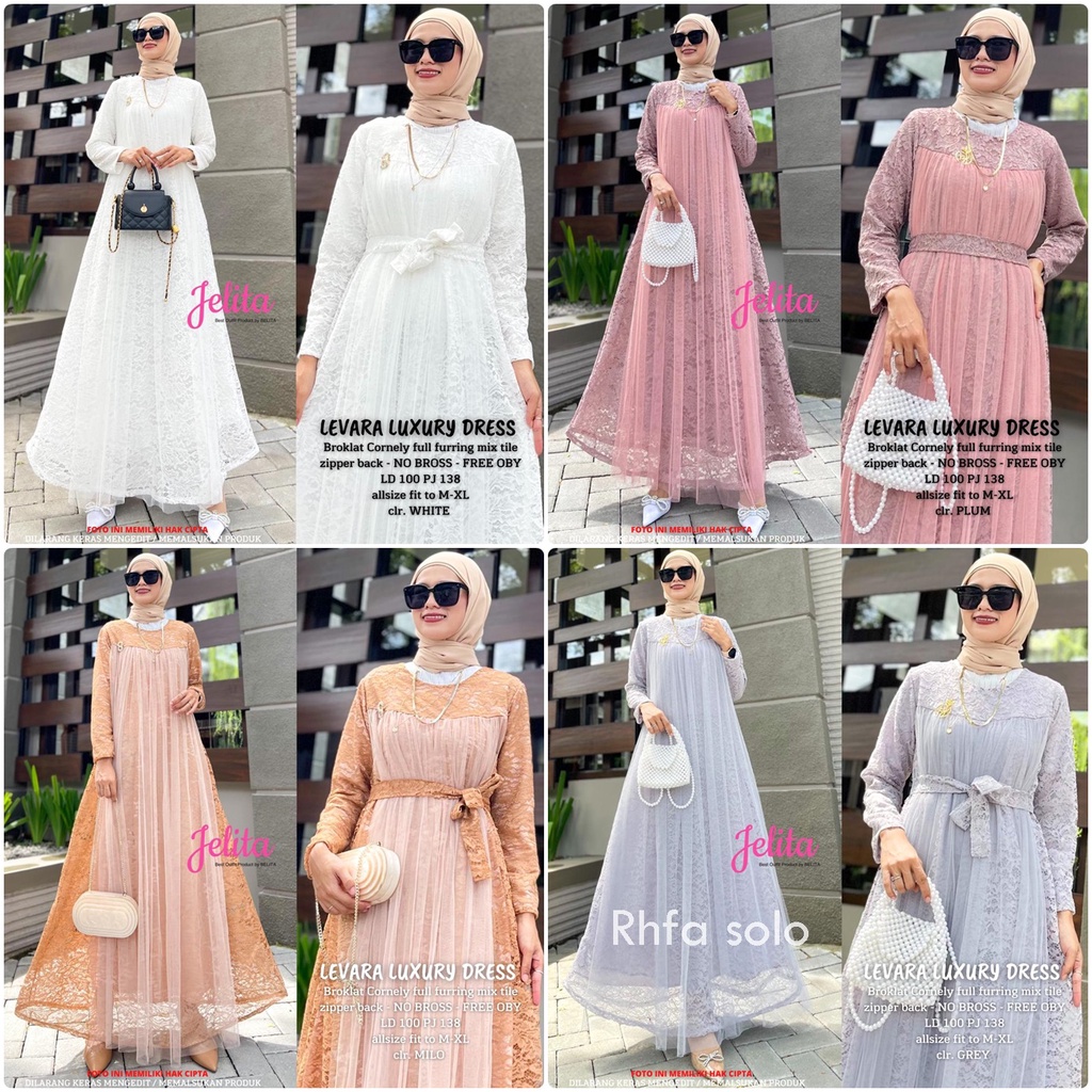 LEVARA LUXURY DRESS / 1.7 / BAHAN BRIKLAT CORNELY MIX TILE / FULL FURING / LD 100 CM / PB 138 CM / ALLSIZE FIT M-XL / JELITA