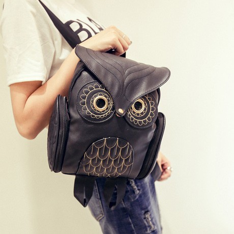 TAS RANSEL BACKPACK WANITA OWLIE TA067B5 HITAM BURUNG HANTU KULIT KULIAH SEKOLAH KERJA IMPORT KOREA