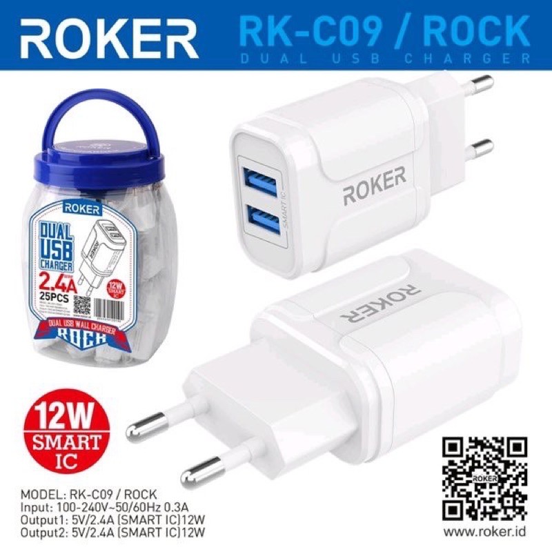 BATOK ROKER 2.4A Rk-C09 / Kepala Charger ROKER 12W FAST CHARGING