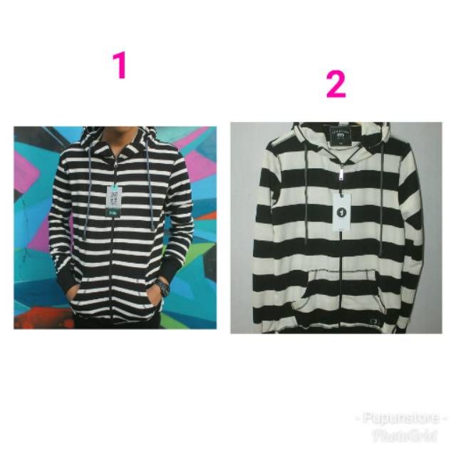 Jaket garis garis hitam putih