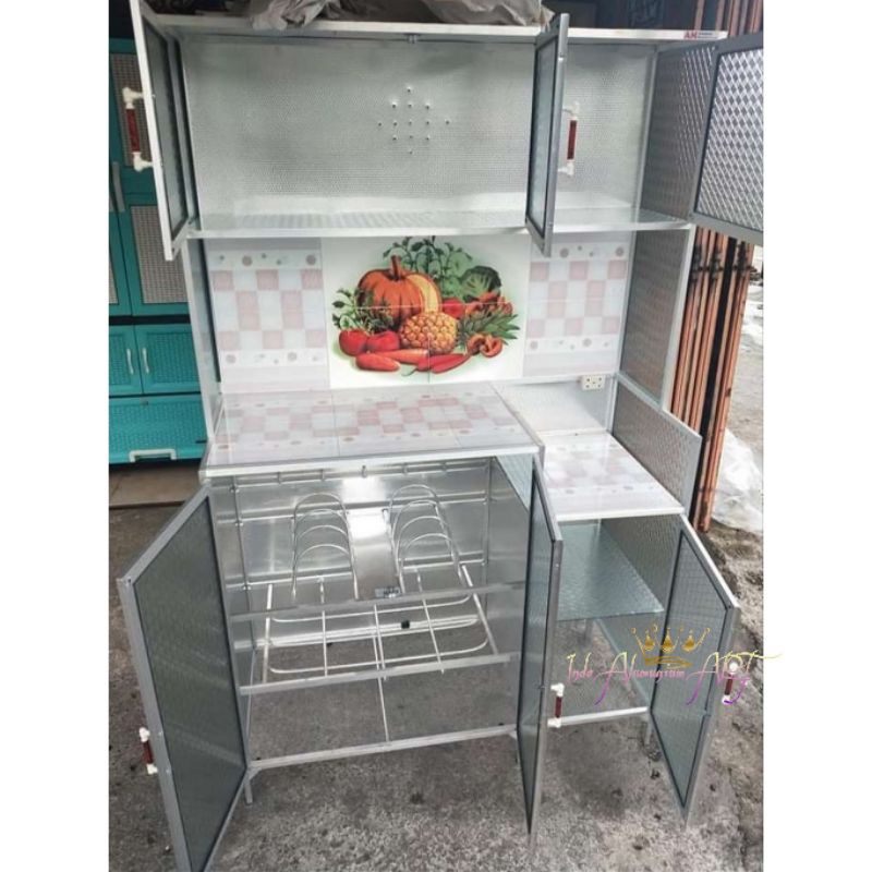 Meja Kompor /  Lemari Dapur Pintu 6 Serbaguna Bahan Alumunium