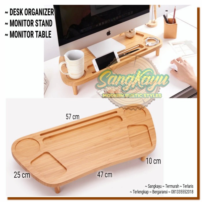 Wooden desk organizer monitor stand meja monitor kayu meja laptop - Kayu Mahoni