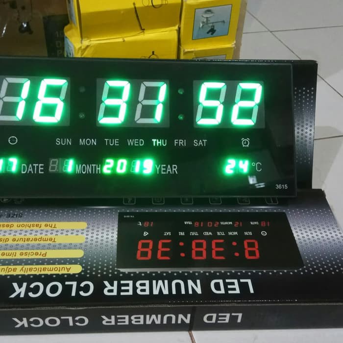 Jam Digital Dinding LED 3615 Biru dan Hijau Termurah