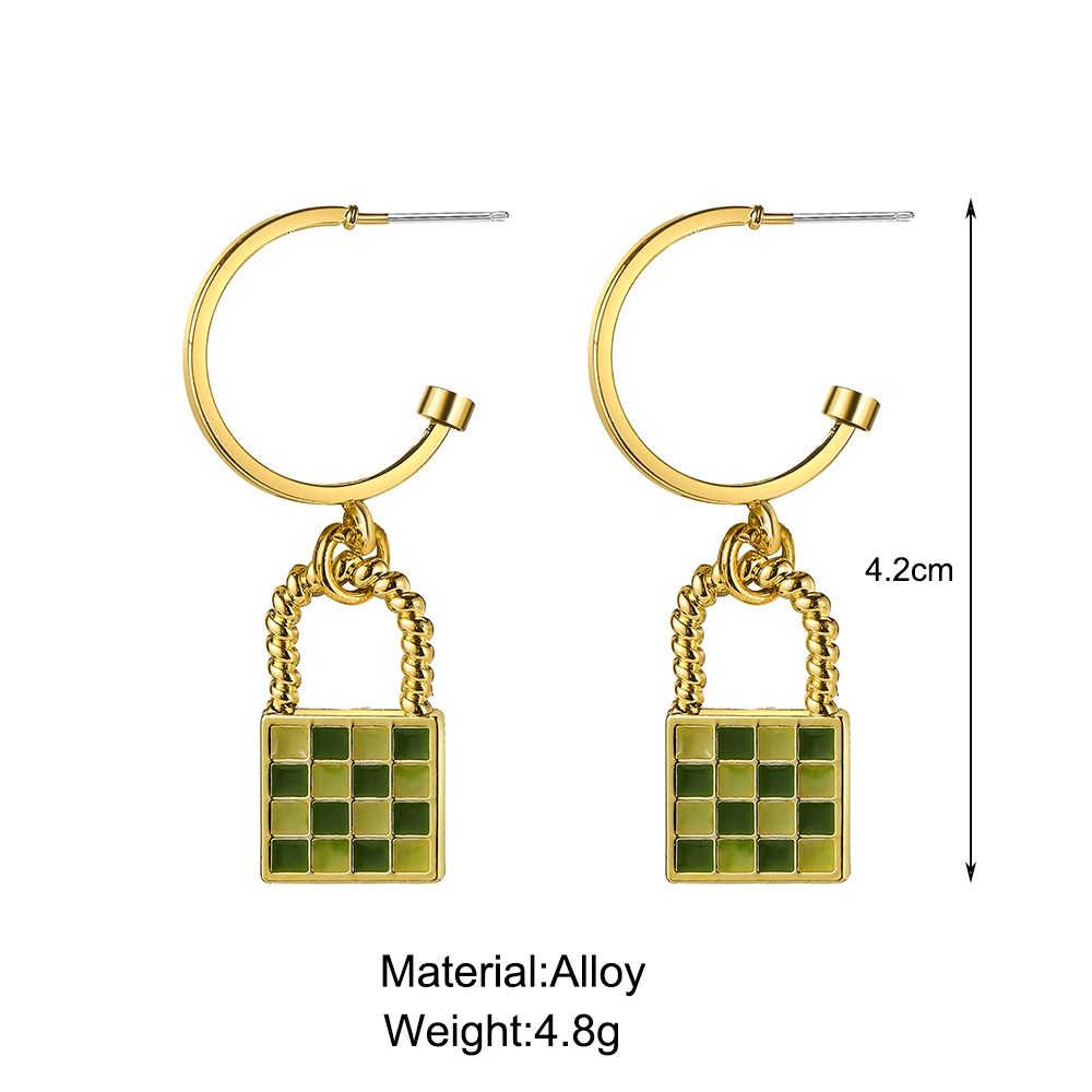 IFYOU Anting Bentuk Hati Motif Kotak-Kotak Warna Emas Untuk Wanita