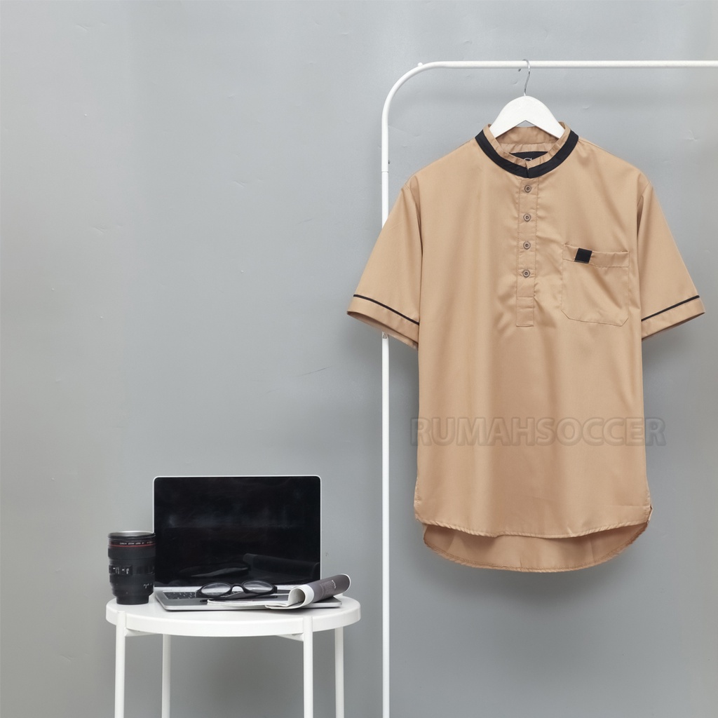 Baju Koko Pria FATHAN Lengan Pendek Atasan Muslim Pria Dewasa Polos Tersedia Ukuran S M L XL XXL