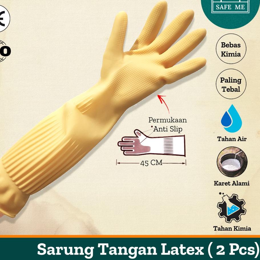 Karet / House Hold Gloves Orange Panjang dan Tebal / Industrial Gloves Latex
