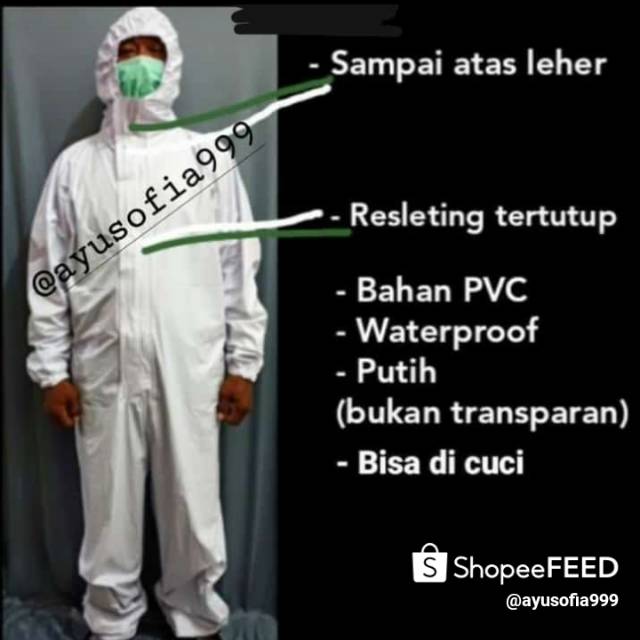 Apd baju hazmat ,penanganan medis ,level 2 bahan PVC ANTI AIR BISA DICUCI