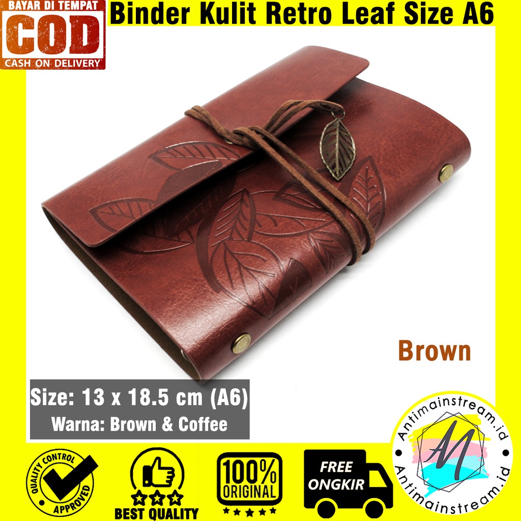 

(Bisa Custom Nama/ logo) Buku Catatan Binder Kulit Retro Leaf A6 - Notebook Agenda Kulit A6 - Binder Vintage A6