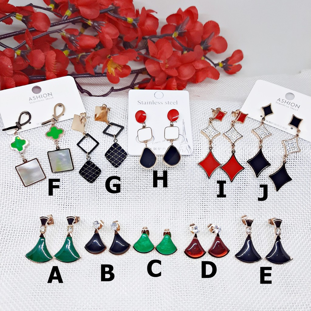 (10 MODEL) Anting Titanium Import Premium Panjang Merah Juntai Hijab Jurai Korea Kdrama Kpop - BE337