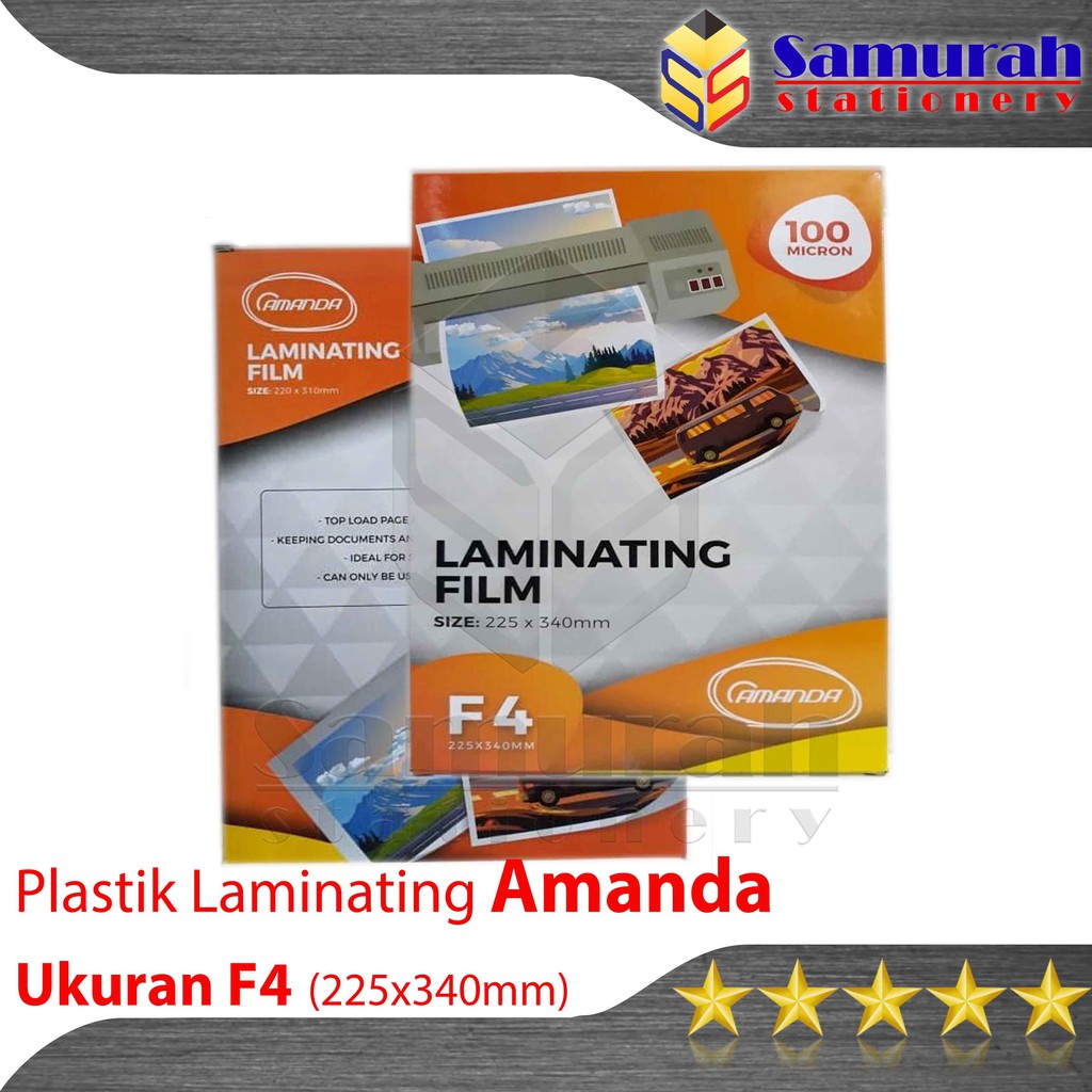 

Plastik Laminating Film F4 Folio Amanda 100 Micron / isi 100 Lembar 225 x 340mm / Per Pak