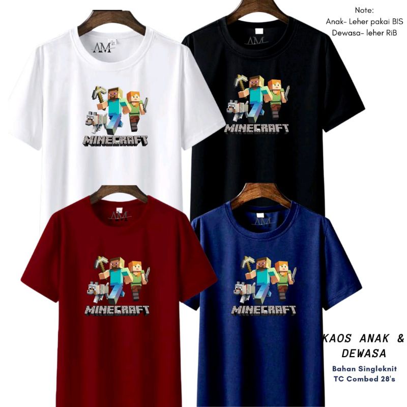 AM27 Baju Kaos Anak Cowok 3-12 thn Remaja Dewasa MINECRAFT