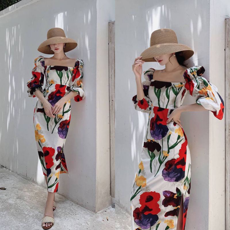 Dress Pantai Jeju Korean Style Dress Korea Vintage Baju Wanita Kekinian Summer Beachwear Outfit