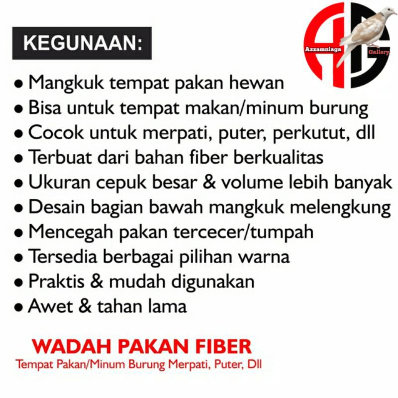 tempat pakan merpati Berlogo Merpati, terbuat dari bahan fiber kuat dan Anti pecah