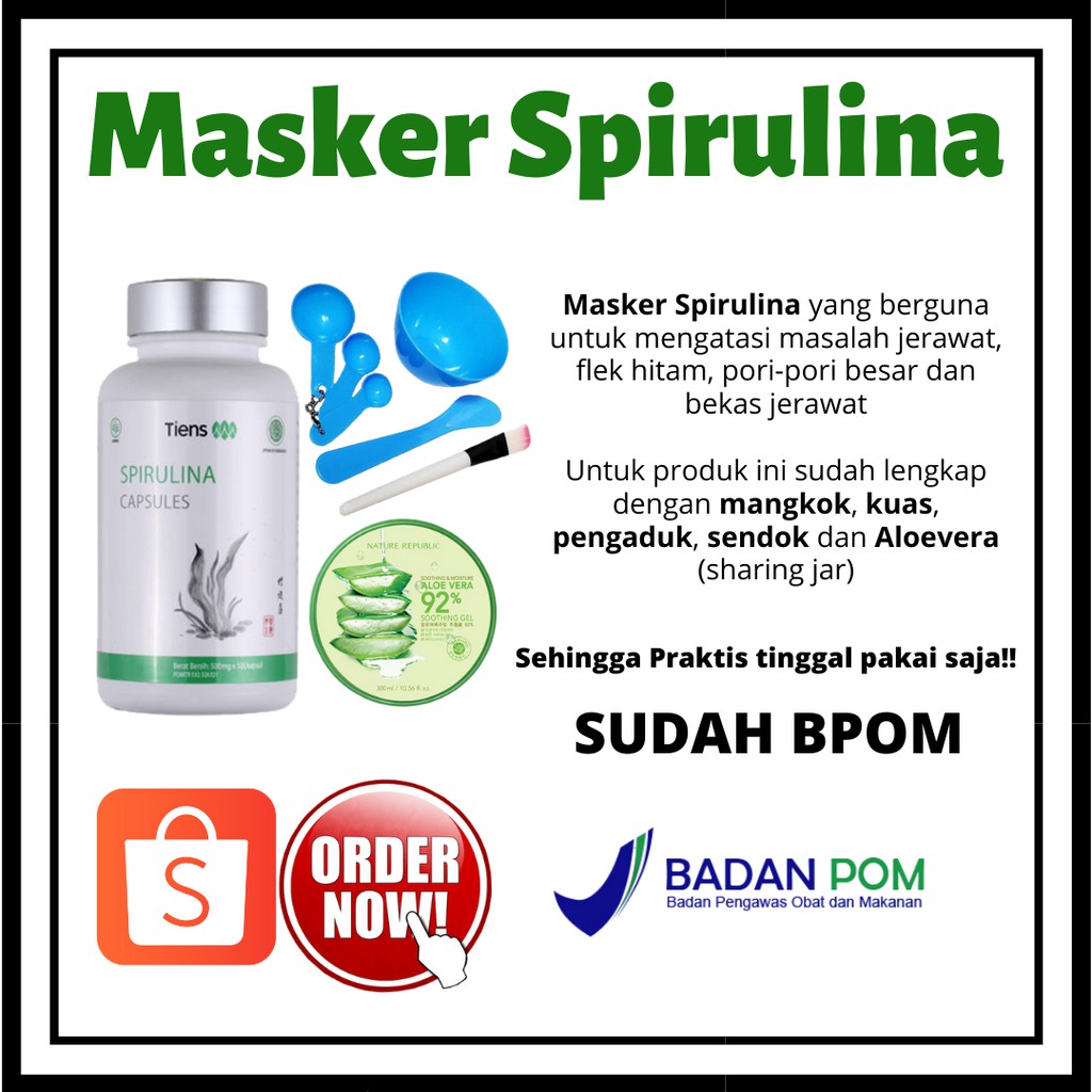 Masker Spirulina Original Tiens Free Set Kuas Masker