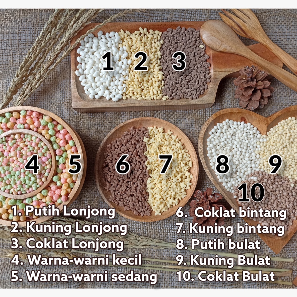 Rice Crispy Original (Oval/Star/Round)  Krispi Beras Kuning (Lonjong/Bintang/Bulat) Premium