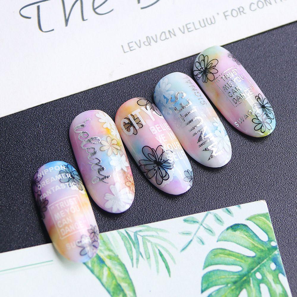 AUGUSTINA Agustina Nail Art Decals Bronzing Hologram Kuku Seni Dekorasi Huruf Tulisan Nail Tips Nail Patch Geometris Slider Foil Glitter Stiker