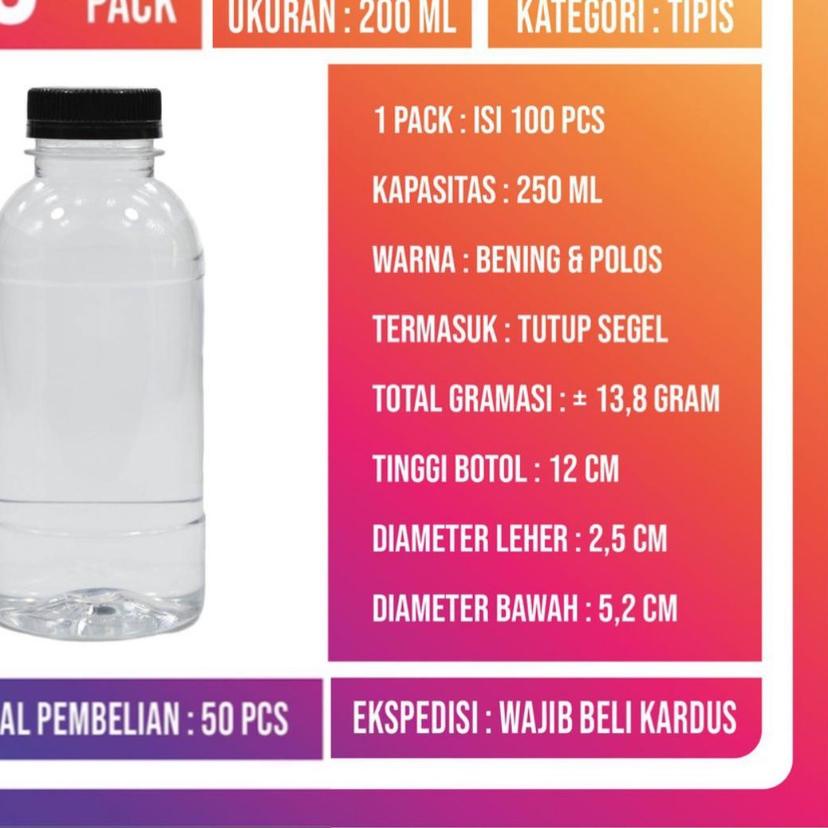 ➺ Botol Plastik 200ml/Botol cabe 200ml/Botol arso/juice/kopi/Liter/200ml (50pcs) ✮