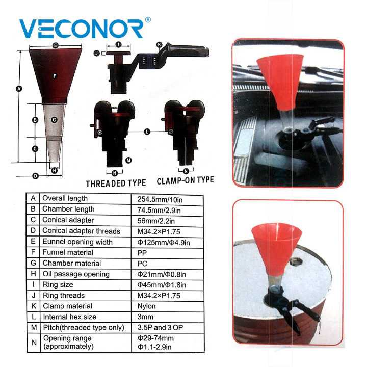 Set Corong Penjepit Cairan Kendaraan Multifungsi Oil Funnel With Clamp Veconor - 7CRS1CRE