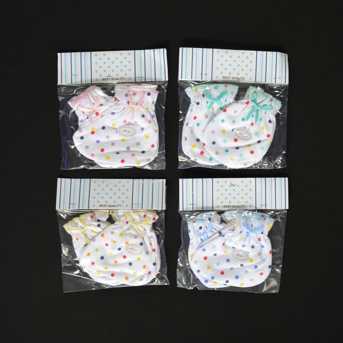Setelan Libby MIYO 4 Set Sarung Tangan & Kaos Kaki Karet Bayi/Baby Polkadot (0-3M) Murah