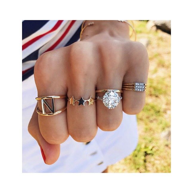 LRC Cincin Set Fashion Golden Zircon Alphabet Star Ring Set K00662