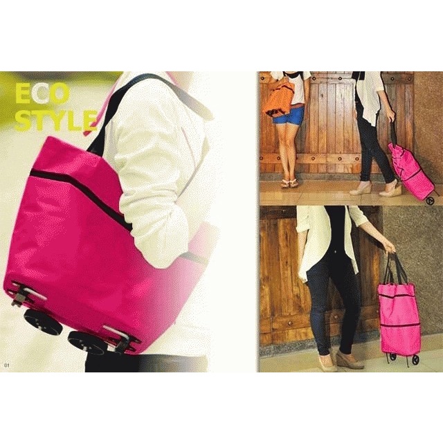 Sgmshop foldable shopping bag tas belanja trolly lipat trolley bag tas belanja roda