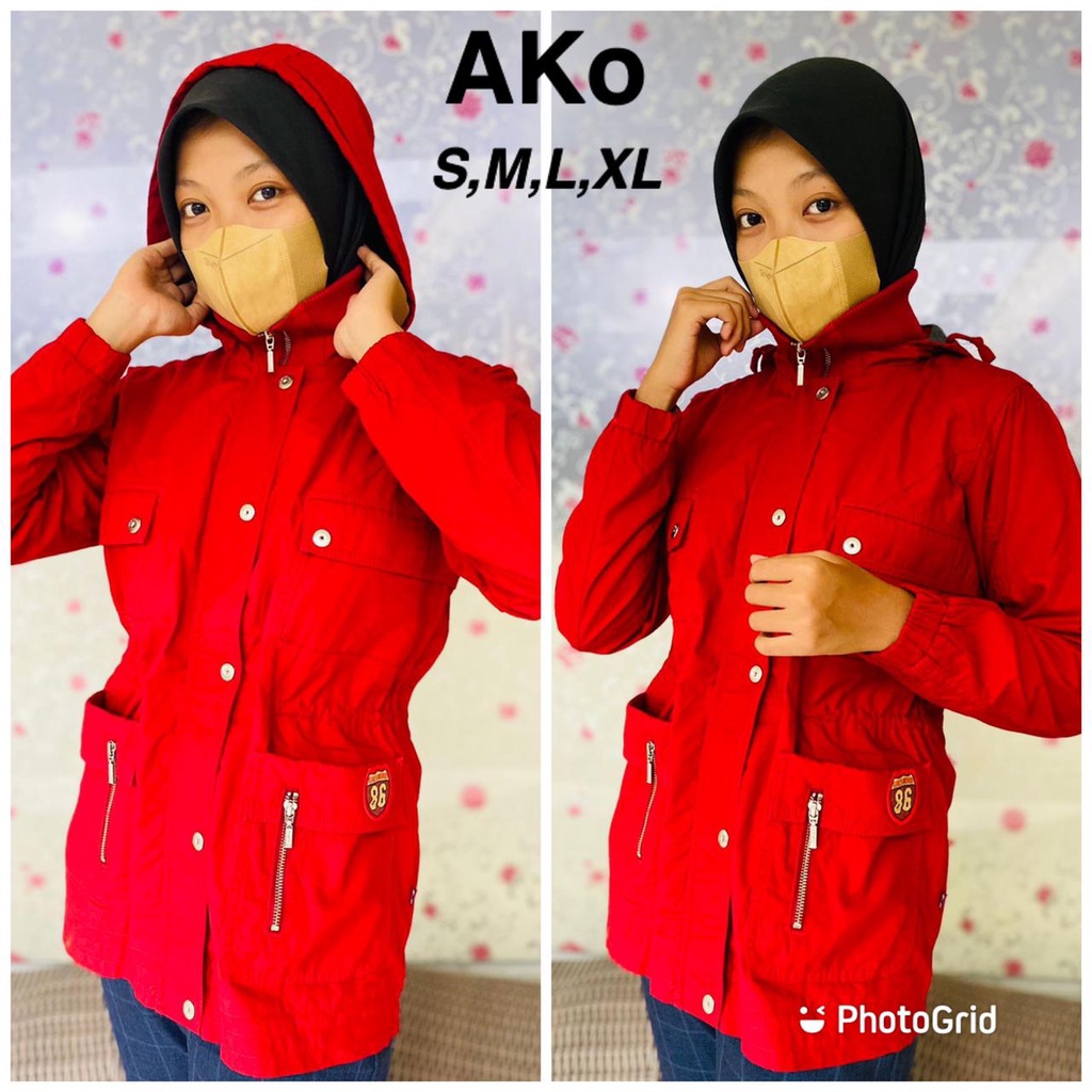 jaket cewe ako parasut merah cabe