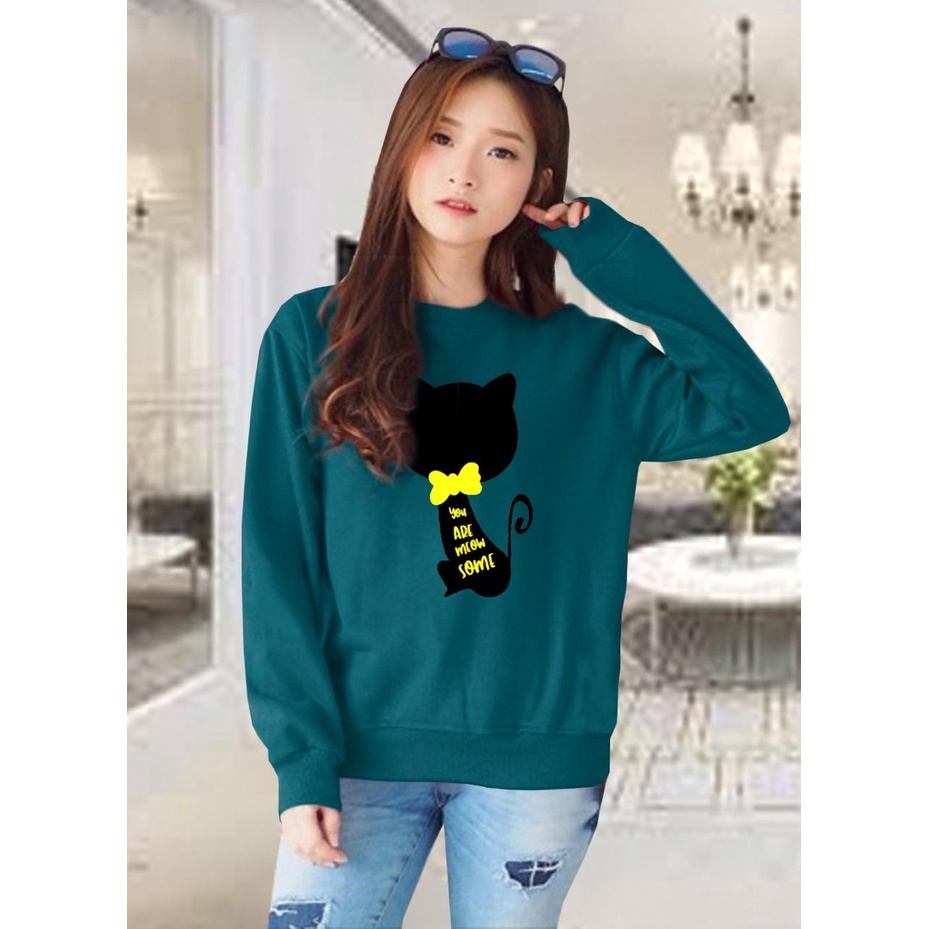 Kaos Lengan Panjang meow pita / Kaos Sweatshirt / Atasan Wanita / Atasan Wanita Lengan Panjang