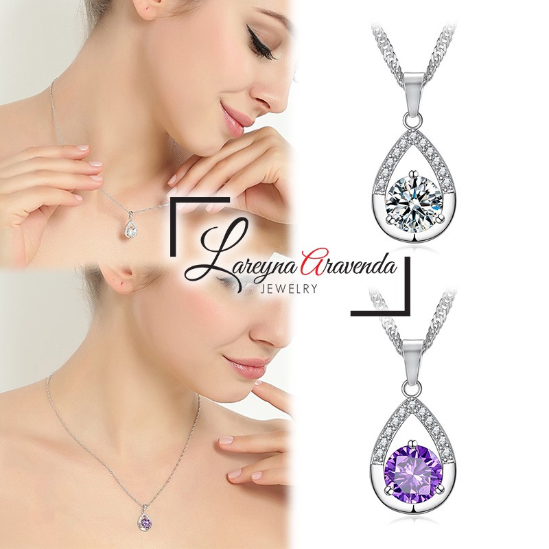 Kalung Wanita Titanium Liontin Kristal Crystal Anti Karat Non Alergi